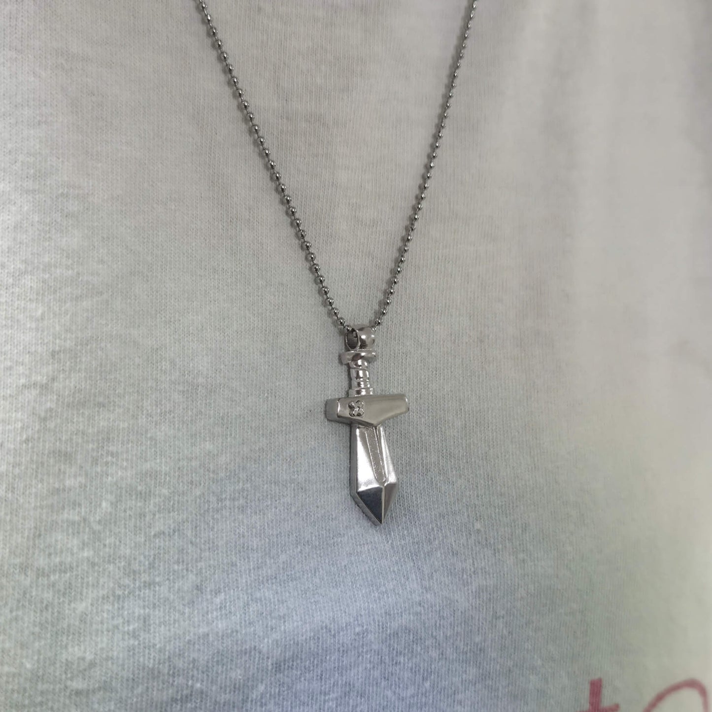 Wearing Excalibur Necklace Left Side View